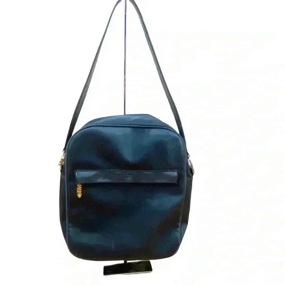 MCM black/ leather nylon shoulder bag with leather handle/ trim